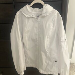 White Hooded Zip-Up Rain Jacket